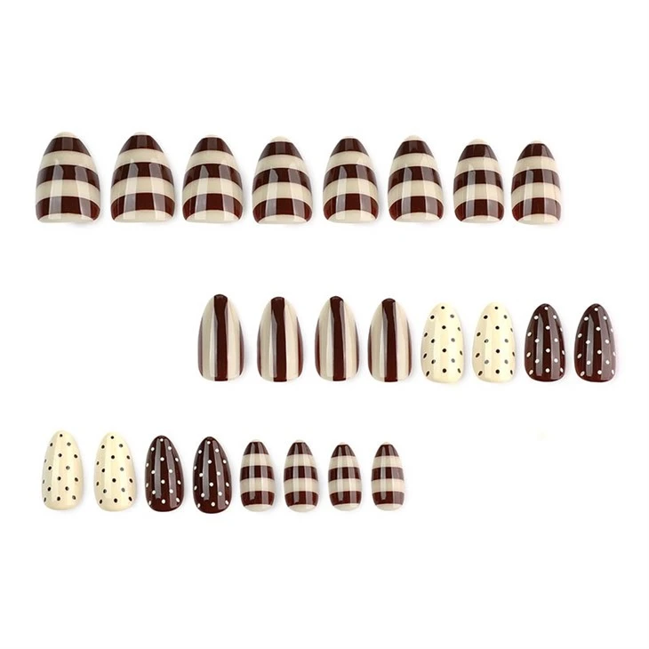 Brown Plaid Polka Dot Almond Press On Nails suppliers
